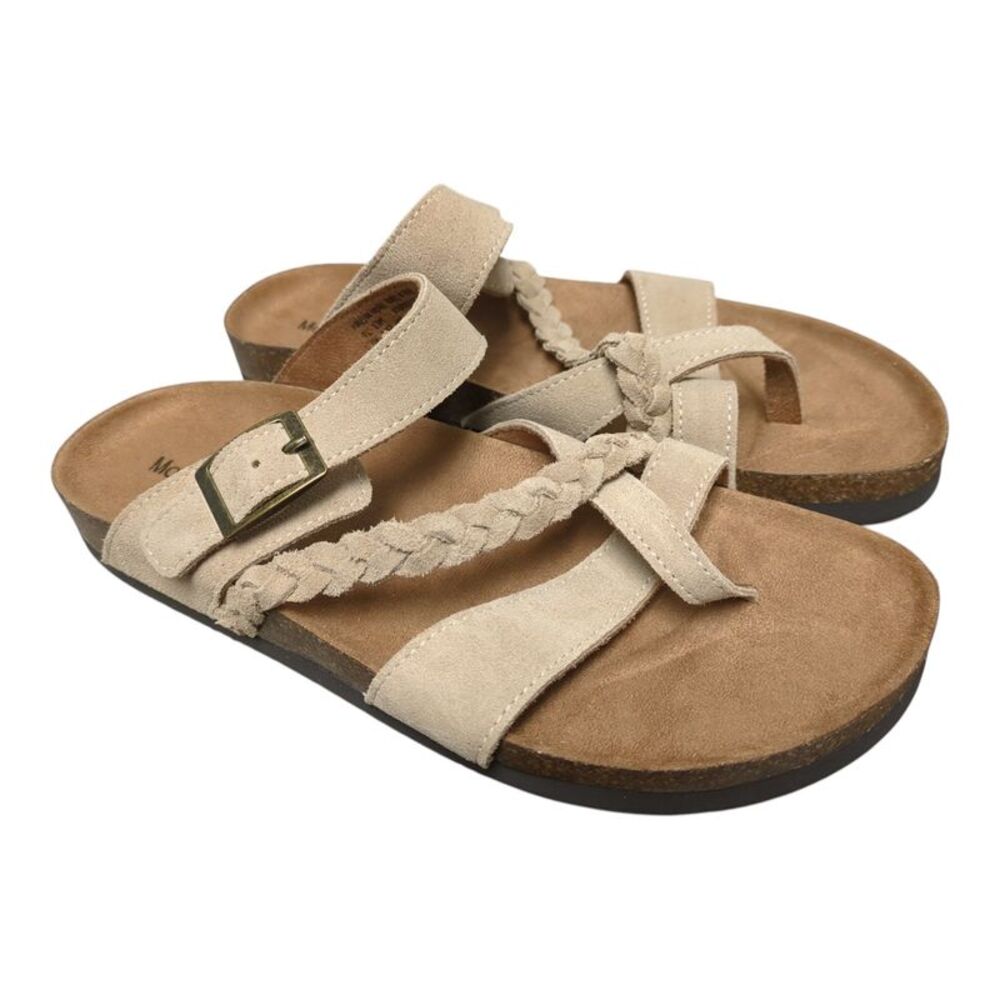 Mountain Sole Women's Slip-on Braided Leather Sandal with Molded Footbed - Tan